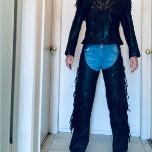 Women’s leather chaps with fringe size Medium